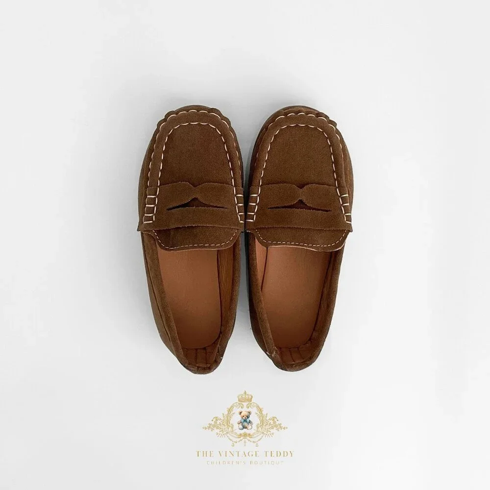 NWT Handsome Boys Vintage Style Classic Loafers Cute Children's Shoes Camel 2